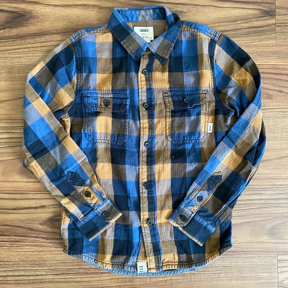 Vans Kids Blue and Brown Plaid Button-Down Shirt